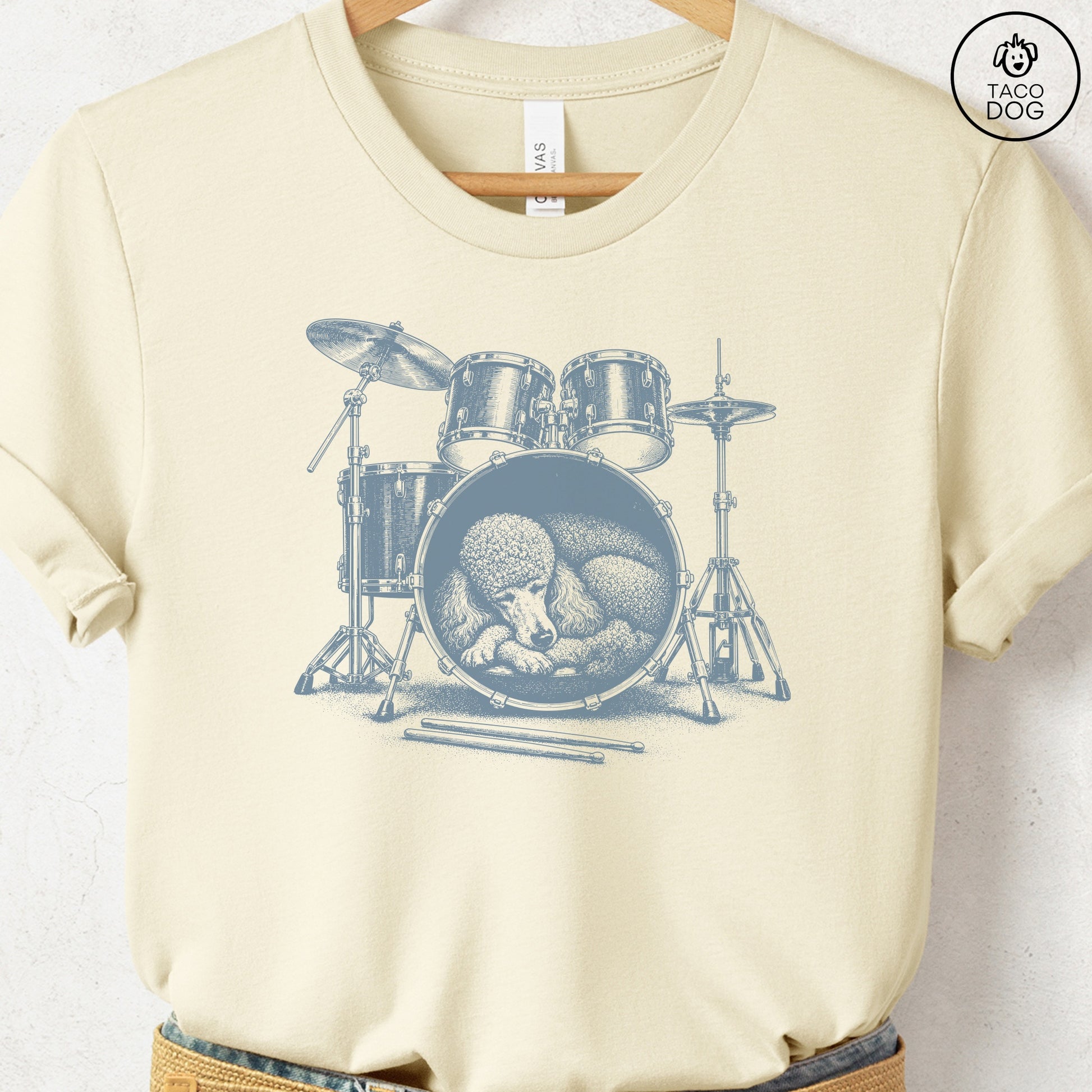 Poodle Drum T-Shirt Natural Taco-Dog
