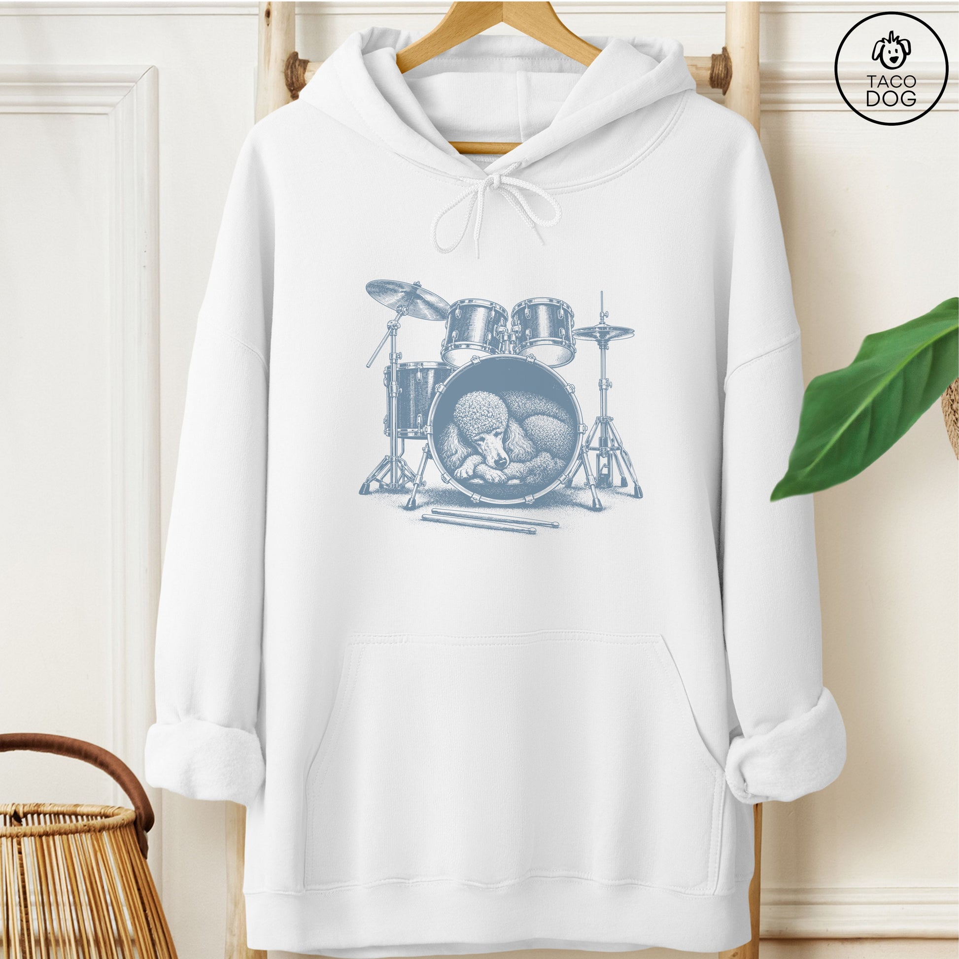 Poodle Drum Hoodie White Taco-Dog