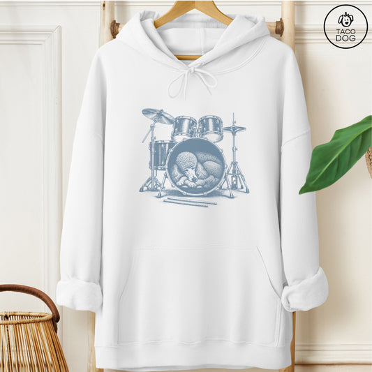 Poodle Drum Hoodie White Taco-Dog