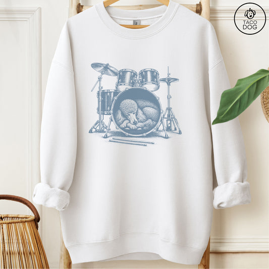 Poodle Drum Sweatshirt White Taco-Dog