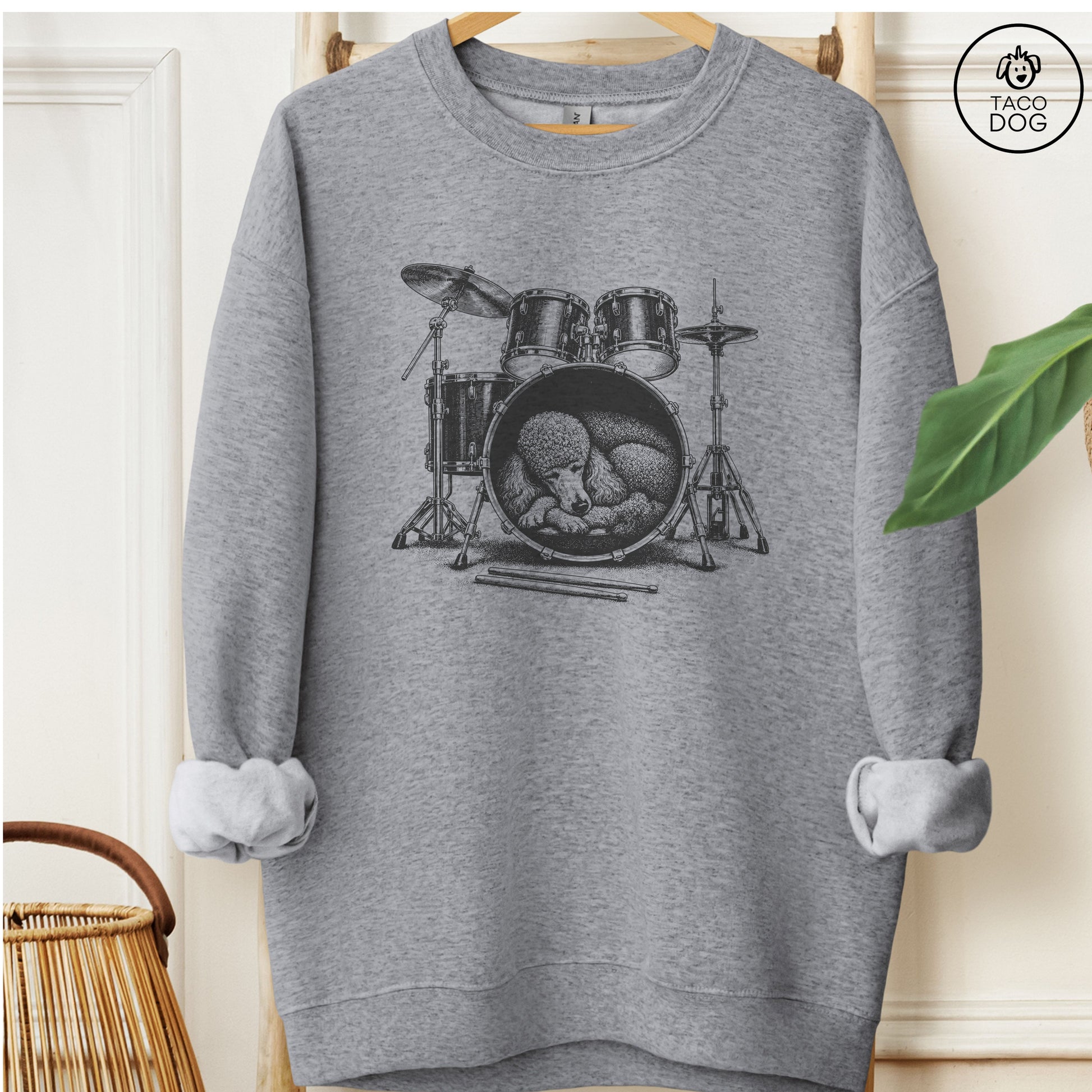 Poodle Drum Sweatshirt Graphite Heather Taco-Dog