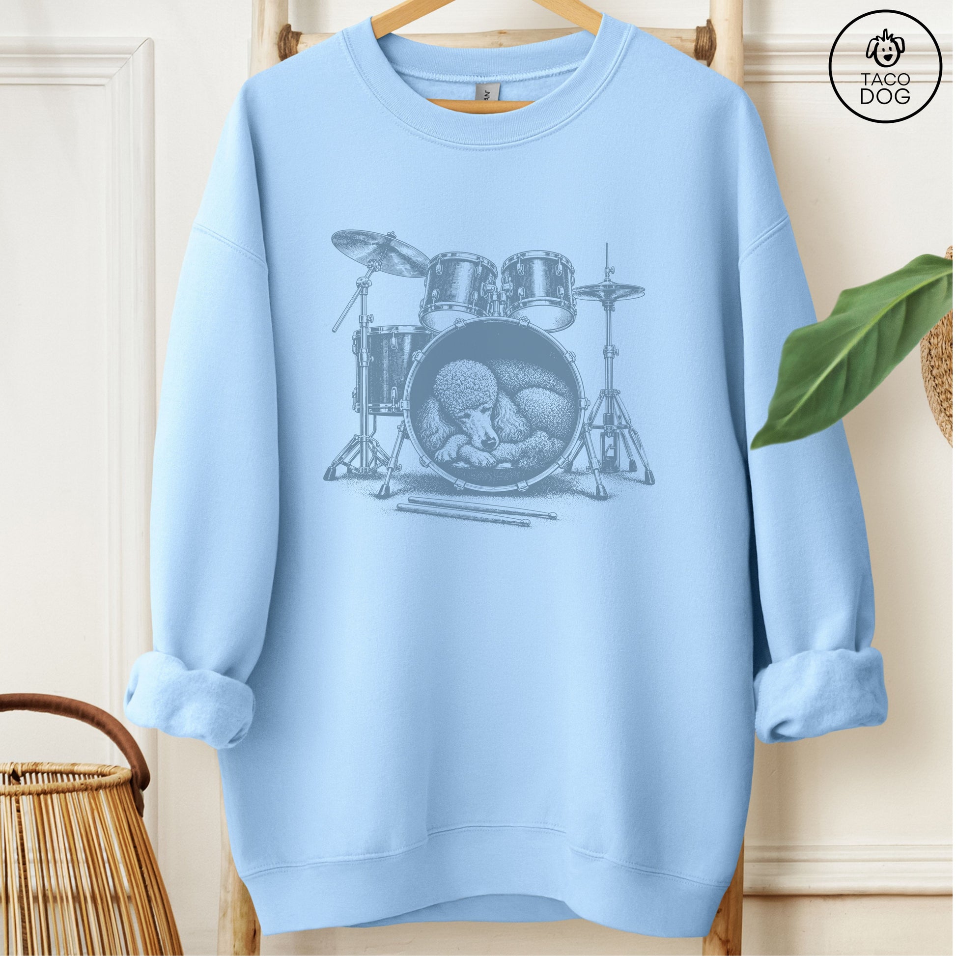 Poodle Drum Sweatshirt Light Blue Taco-Dog