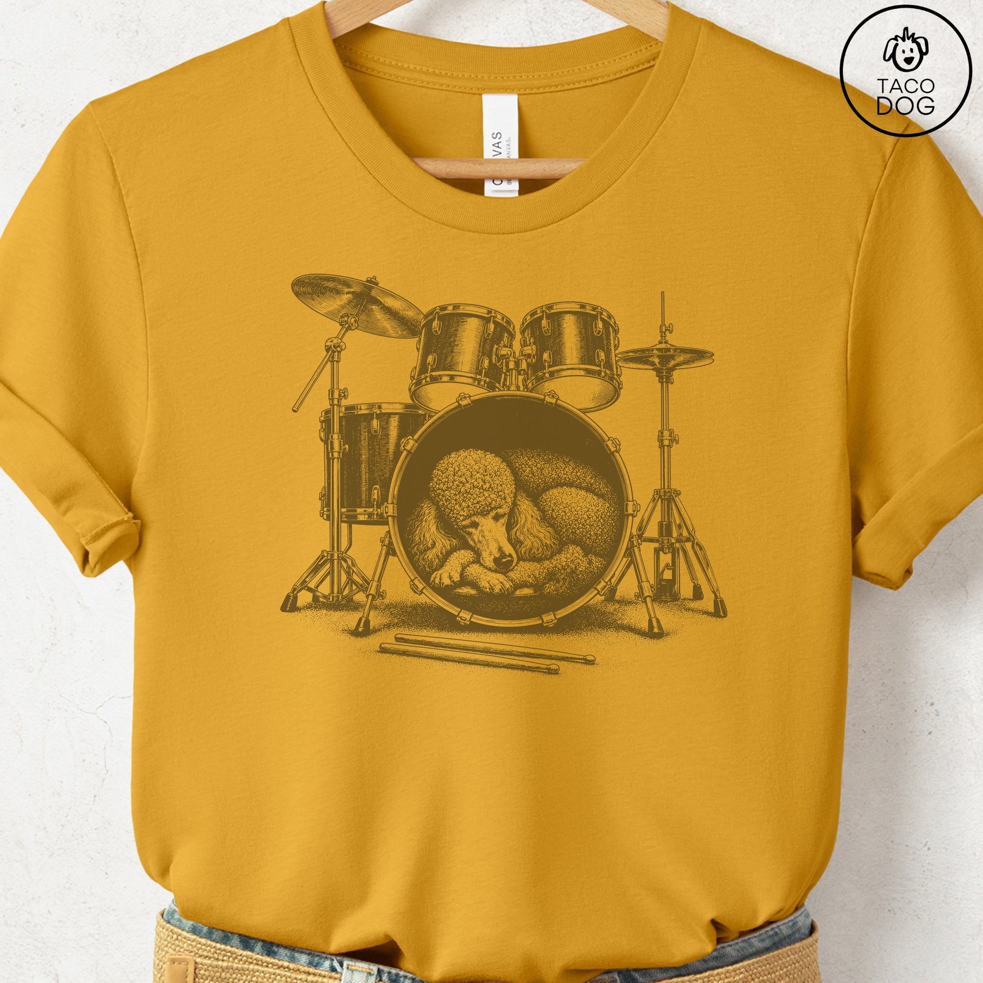 Poodle Drum T-Shirt Mustard Taco-Dog