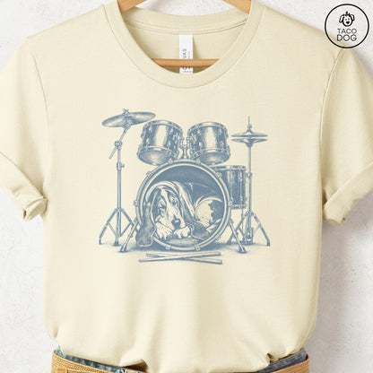 Basset Hound Drum T-Shirt Natural Taco-Dog