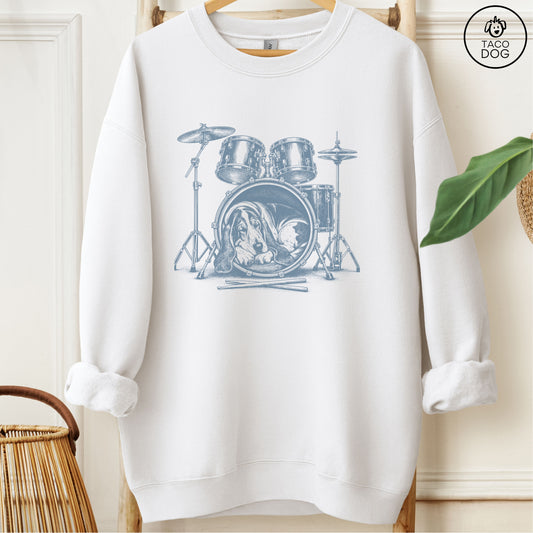 Basset Hound Drum Sweatshirt White Taco-Dog
