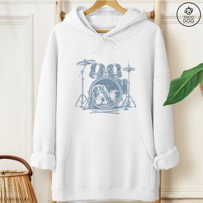 Basset Hound Drum Hoodie White Taco-Dog