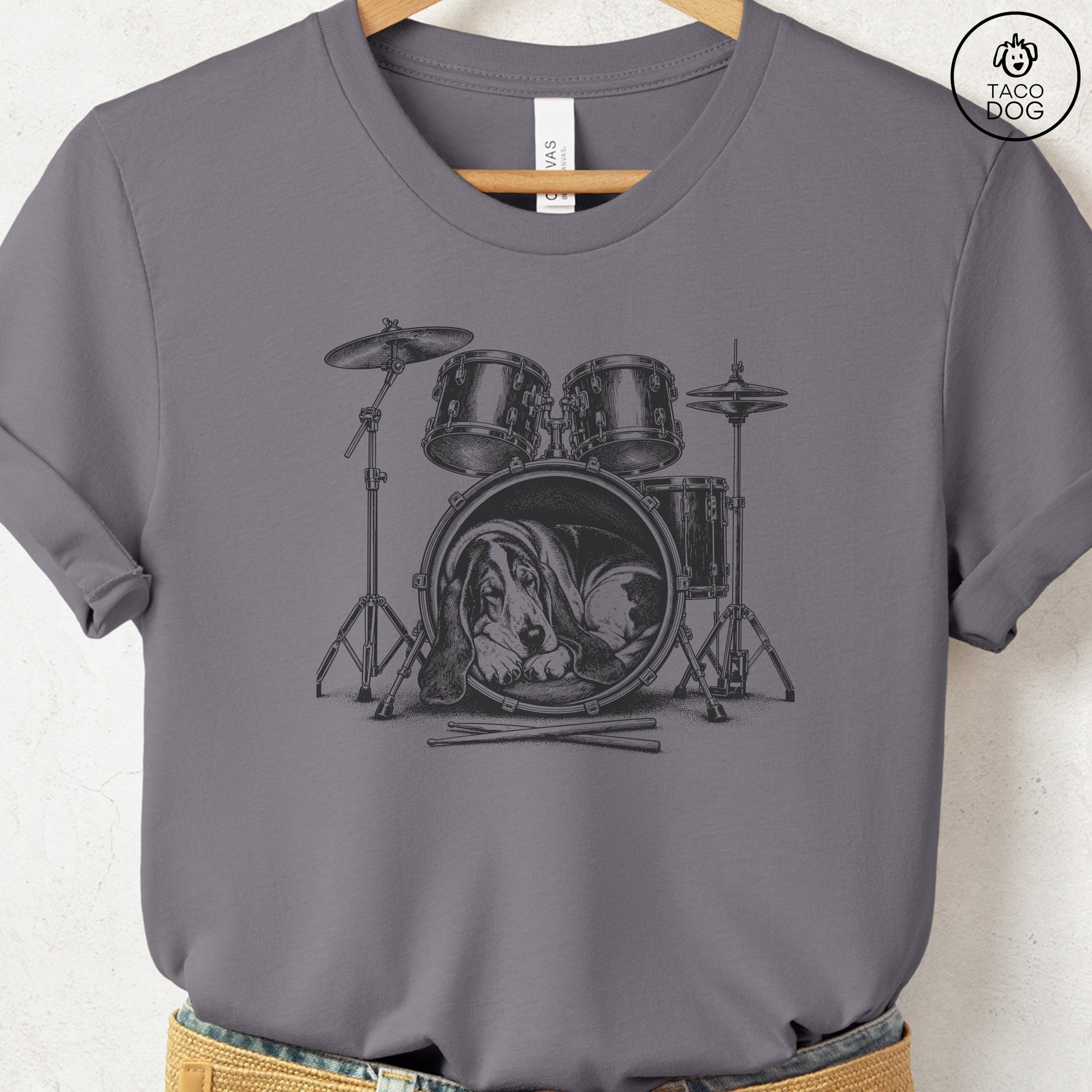 Basset Hound Drum T-Shirt Storm Taco-Dog
