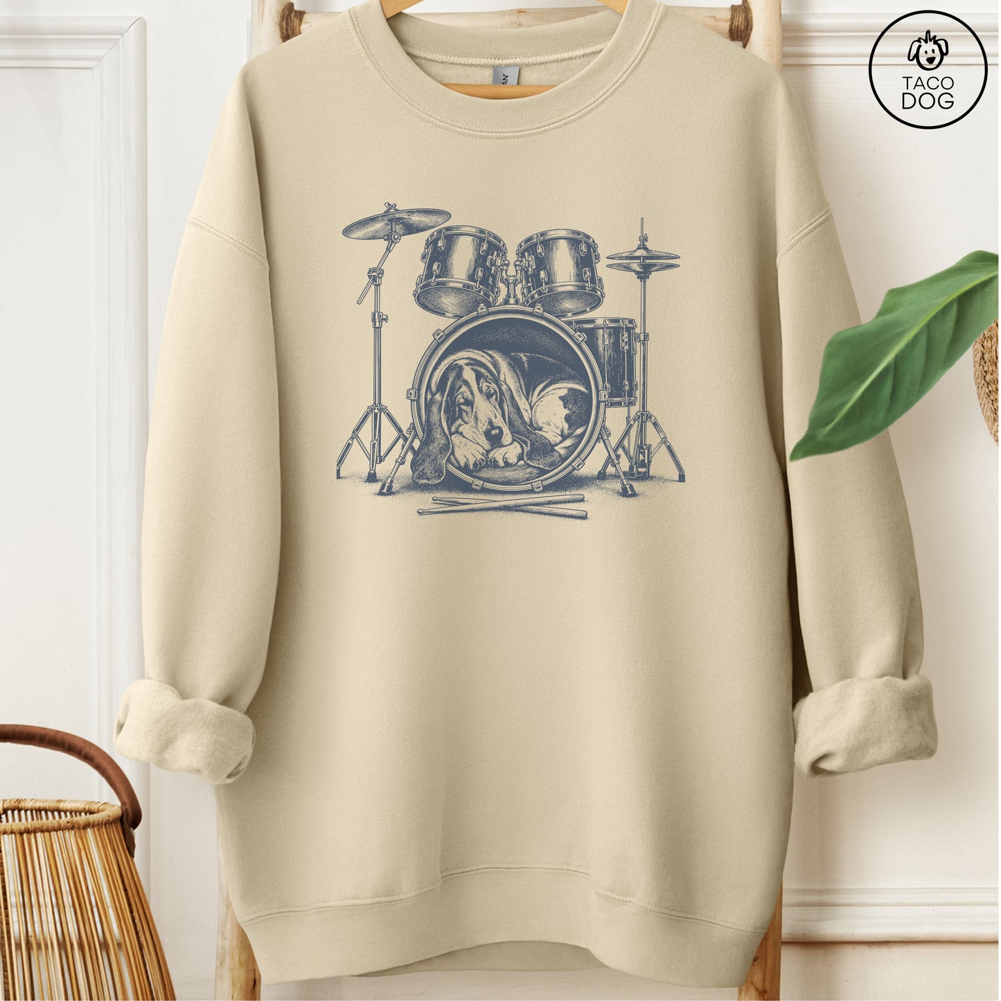 Basset Hound Drum Sweatshirt Sand Taco-Dog