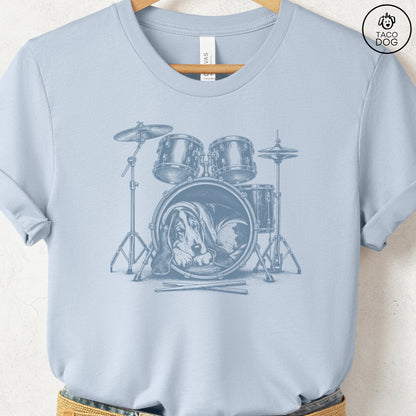 Basset Hound Drum T-Shirt Light Blue Taco-Dog