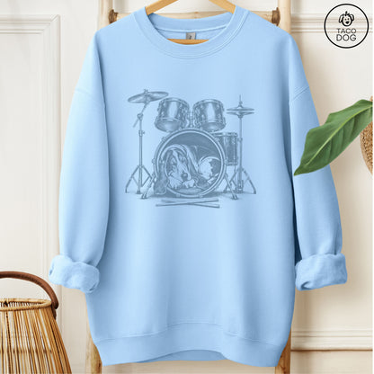 Basset Hound Drum Sweatshirt Light Blue Taco-Dog