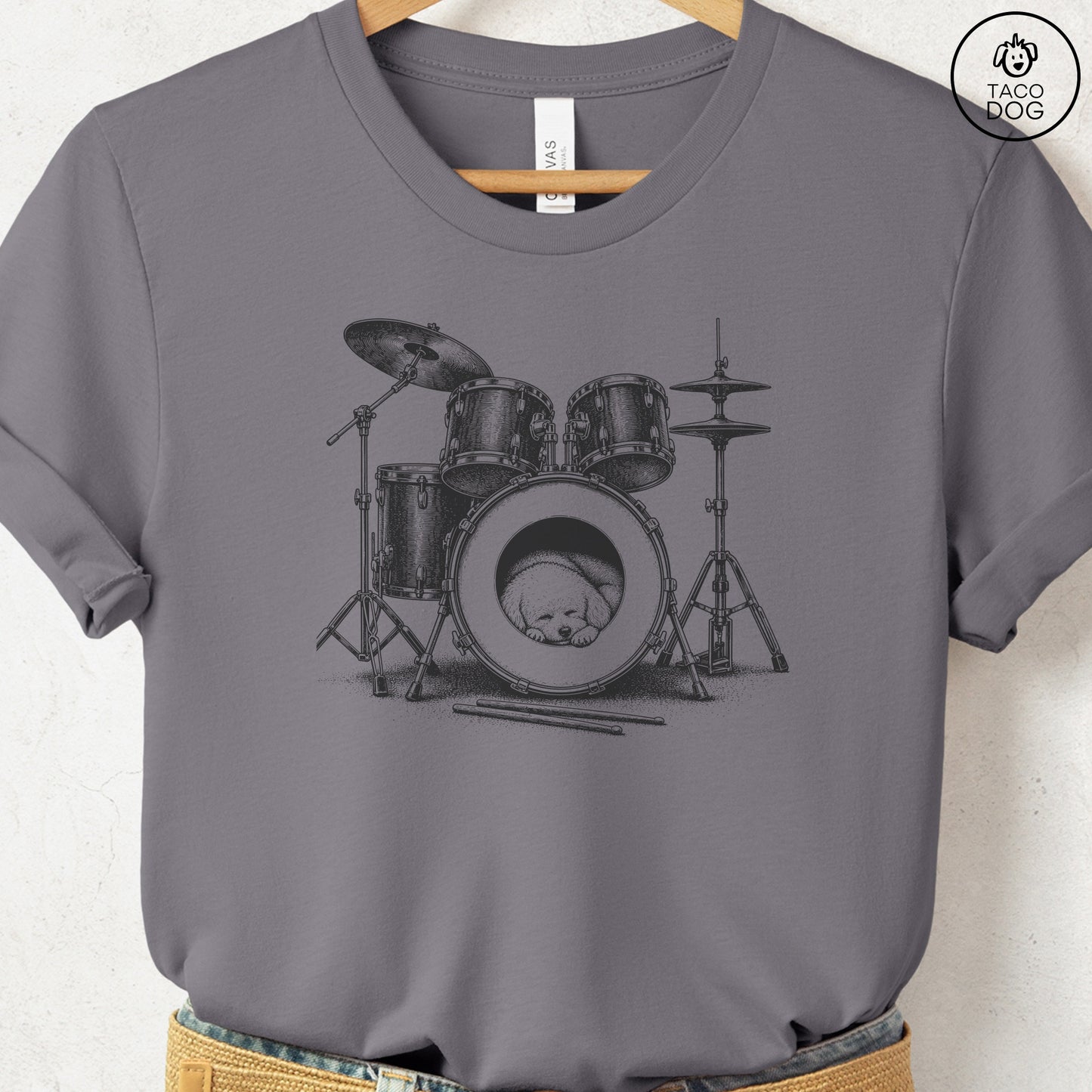 Bichon Frise Drum T-Shirt Storm Taco-Dog