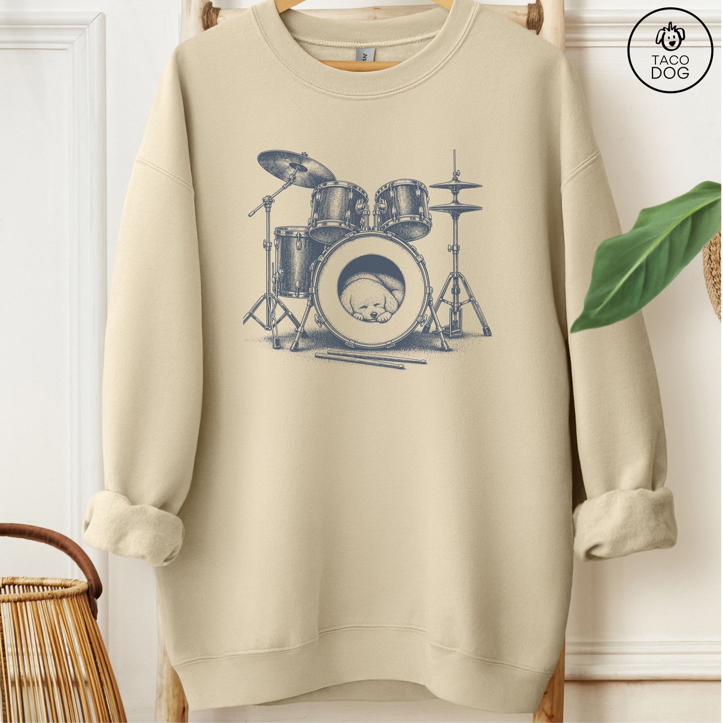 Bichon Frise Drum Sweatshirt Sand Taco-Dog