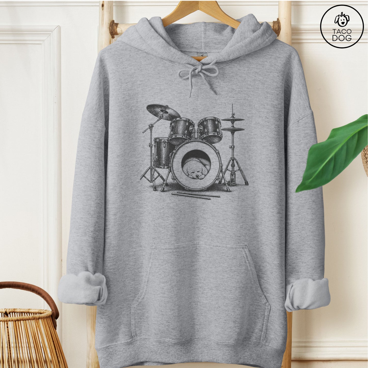 Bichon Frise Drum Hoodie Graphite Heather Taco-Dog