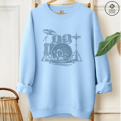 Boston Terrier Drum Sweatshirt Light Blue Taco-Dog