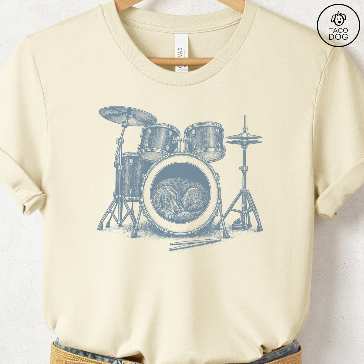 Flat-Coated Retriever Drum T-Shirt Natural Taco-Dog