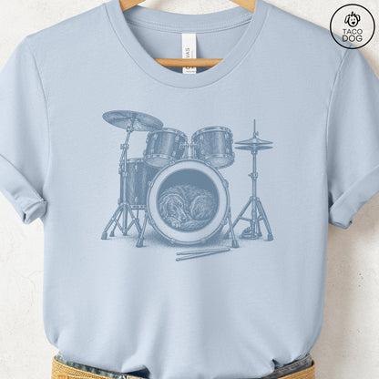 Flat-Coated Retriever Drum T-Shirt Light Blue Taco-Dog