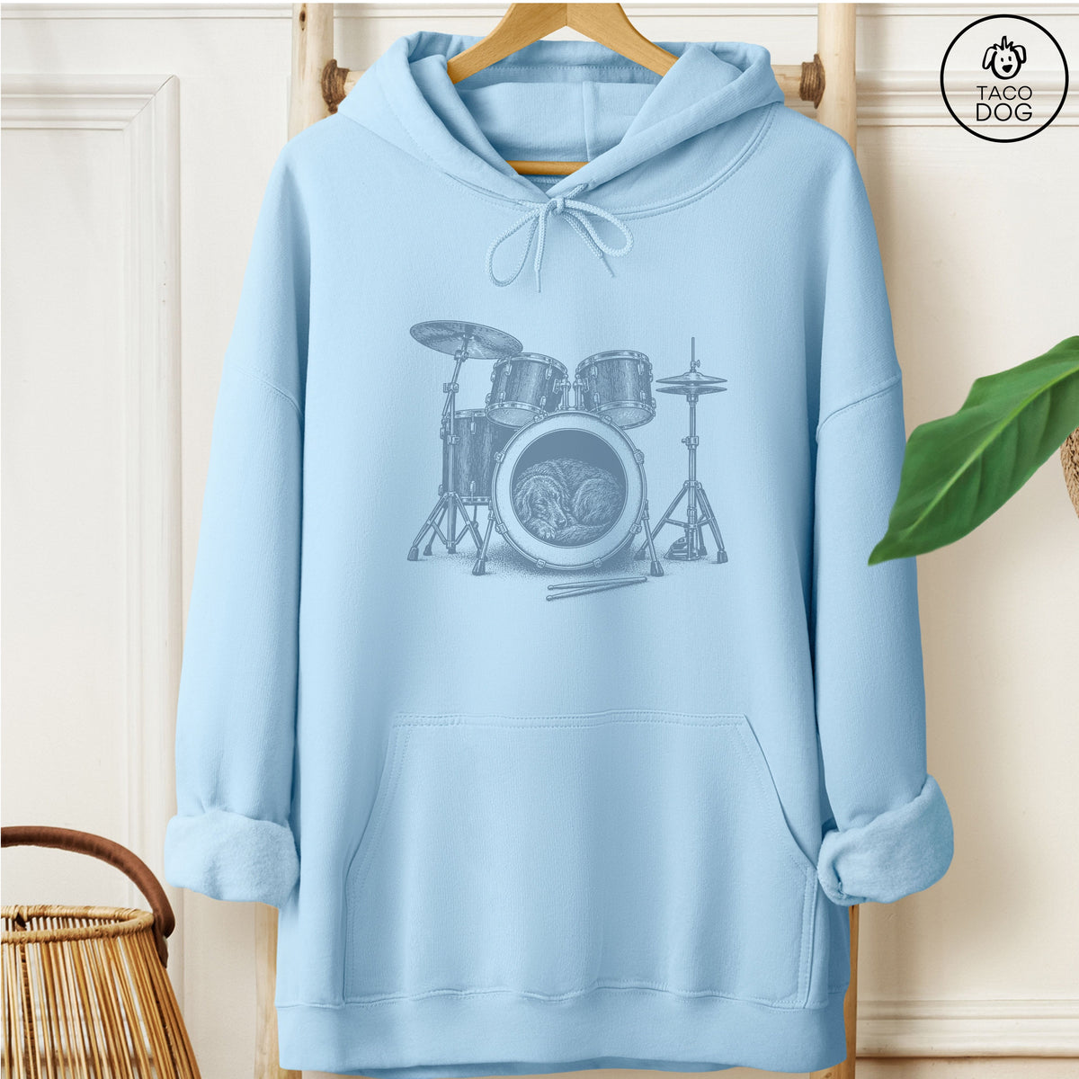Flat-Coated Retriever Drum Hoodie Light Blue Taco-Dog