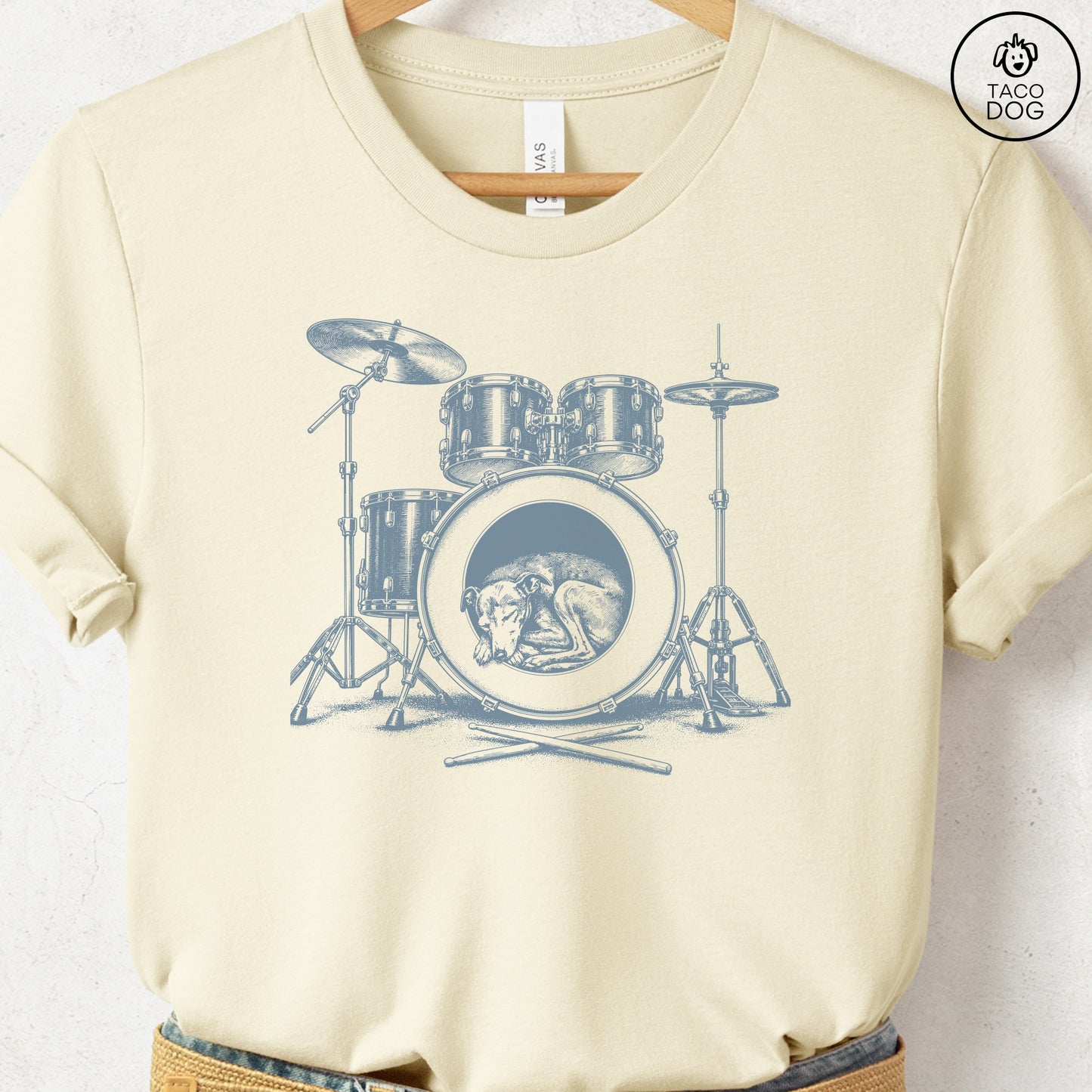 Italian Greyhound Whippet Drum T-Shirt Natural Taco-Dog
