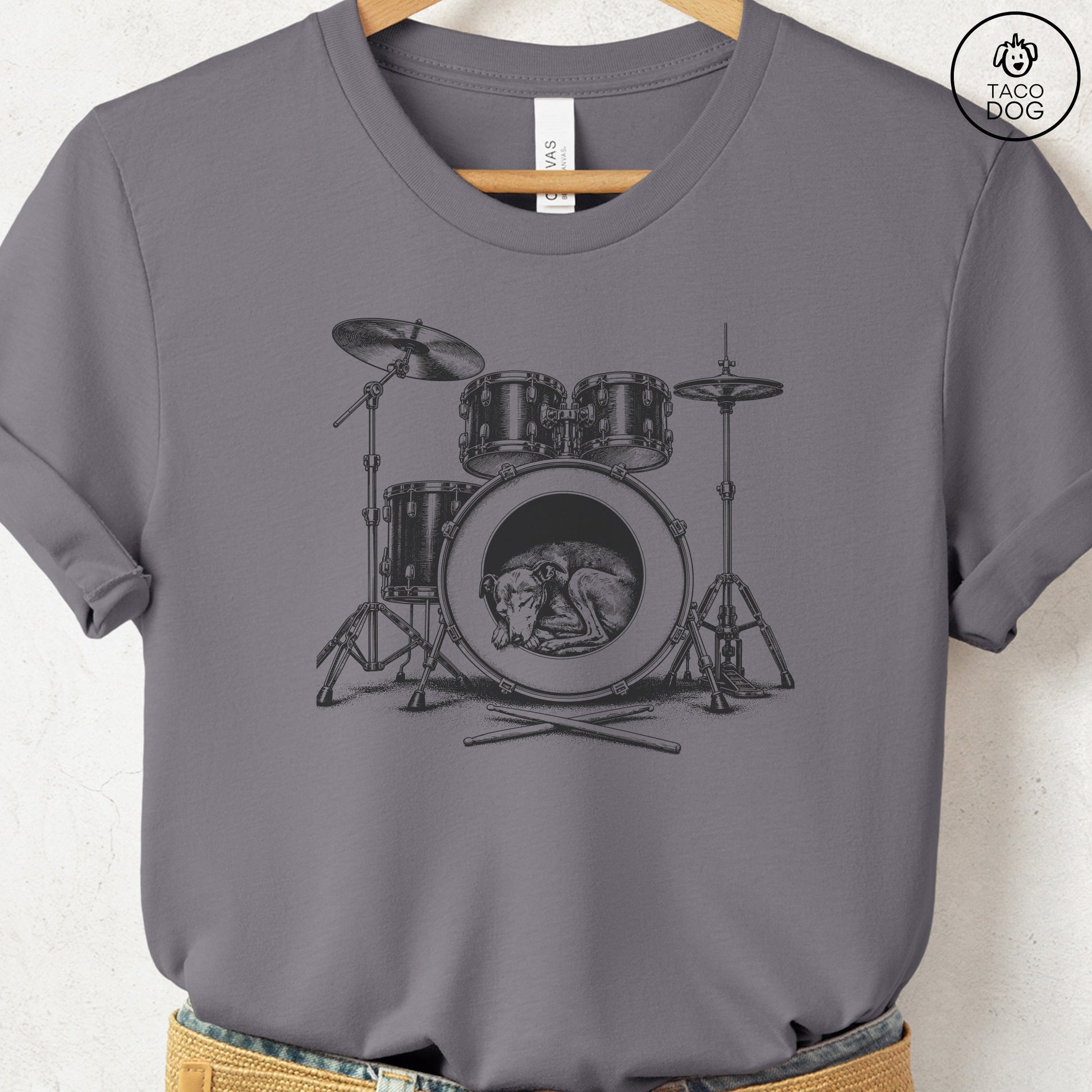 Italian Greyhound Whippet Drum T-Shirt Storm Taco-Dog