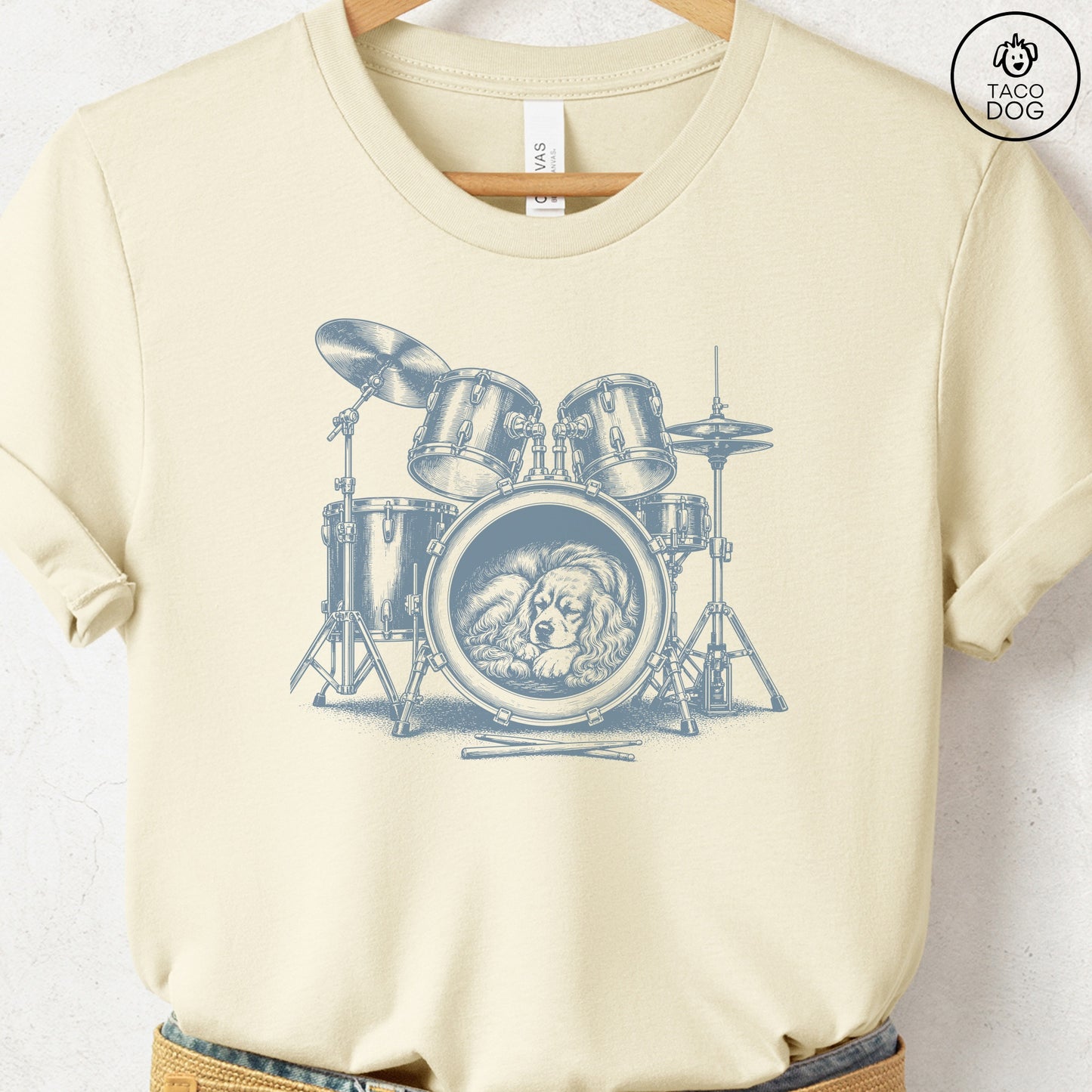 Cocker Spaniel Drum T-Shirt Natural Taco-Dog