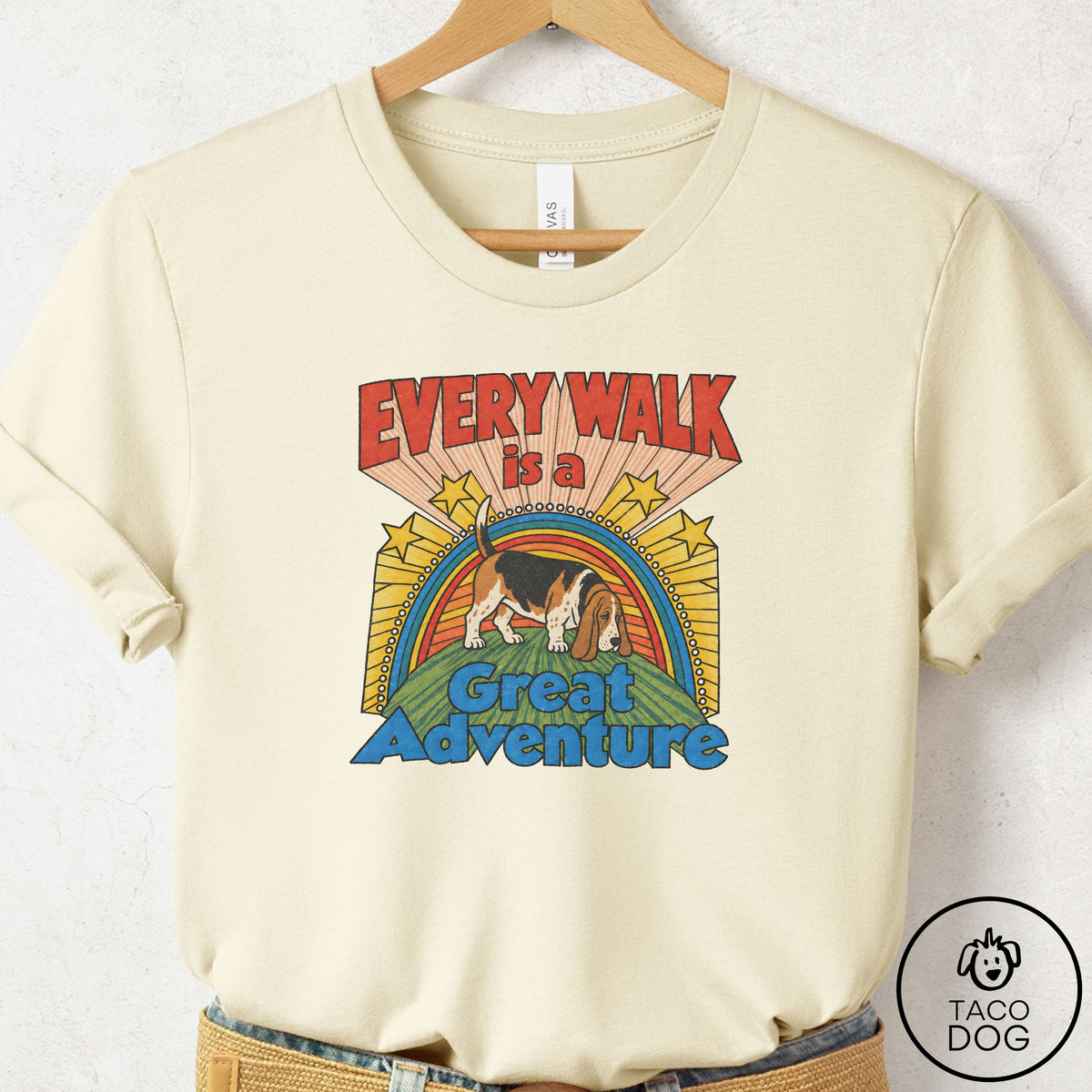 Basset Hound Every Walk T-Shirt Natural Taco-Dog