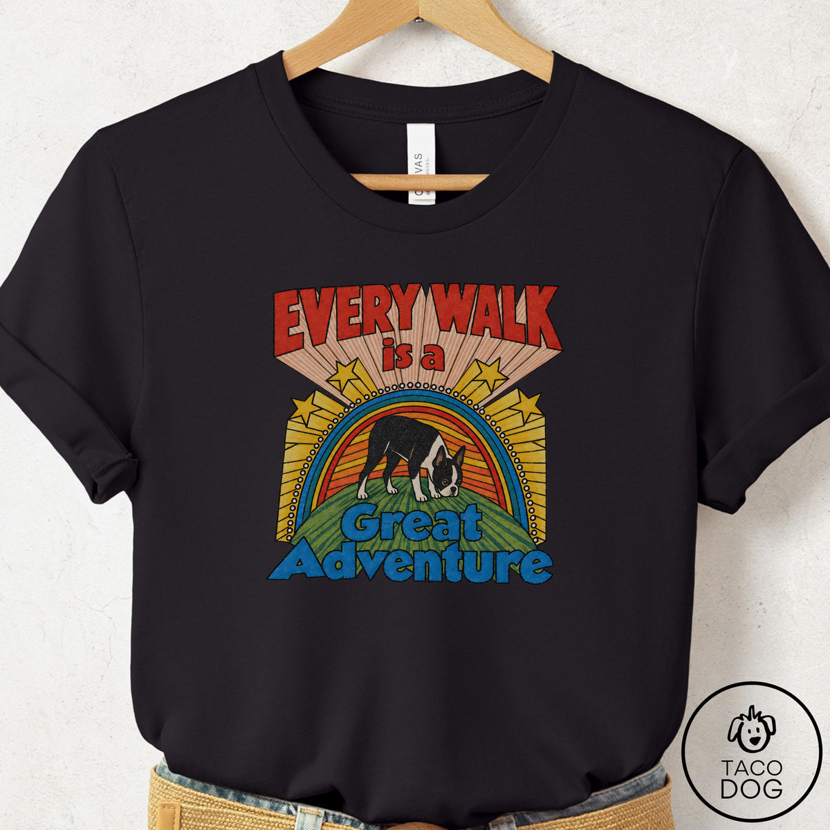 Boston Terrier Every Walk T-Shirt, design close-up