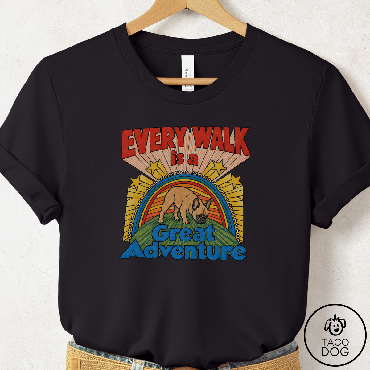 French Bulldog Frenchie Every Walk T-Shirt Black Taco-Dog