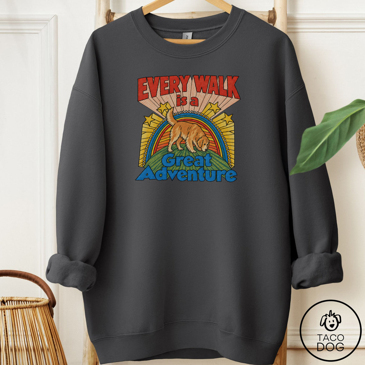 Golden Retriever Every Walk Sweatshirt Charcoal Taco-Dog