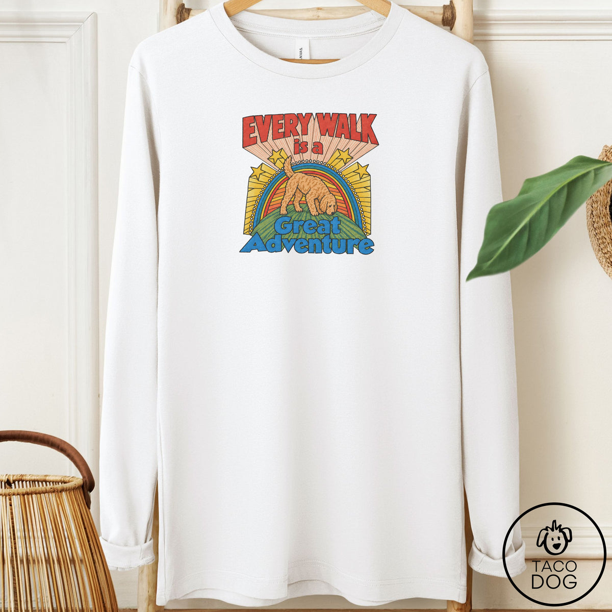 Doodle Every Walk Long Sleeve Tee White Taco-Dog