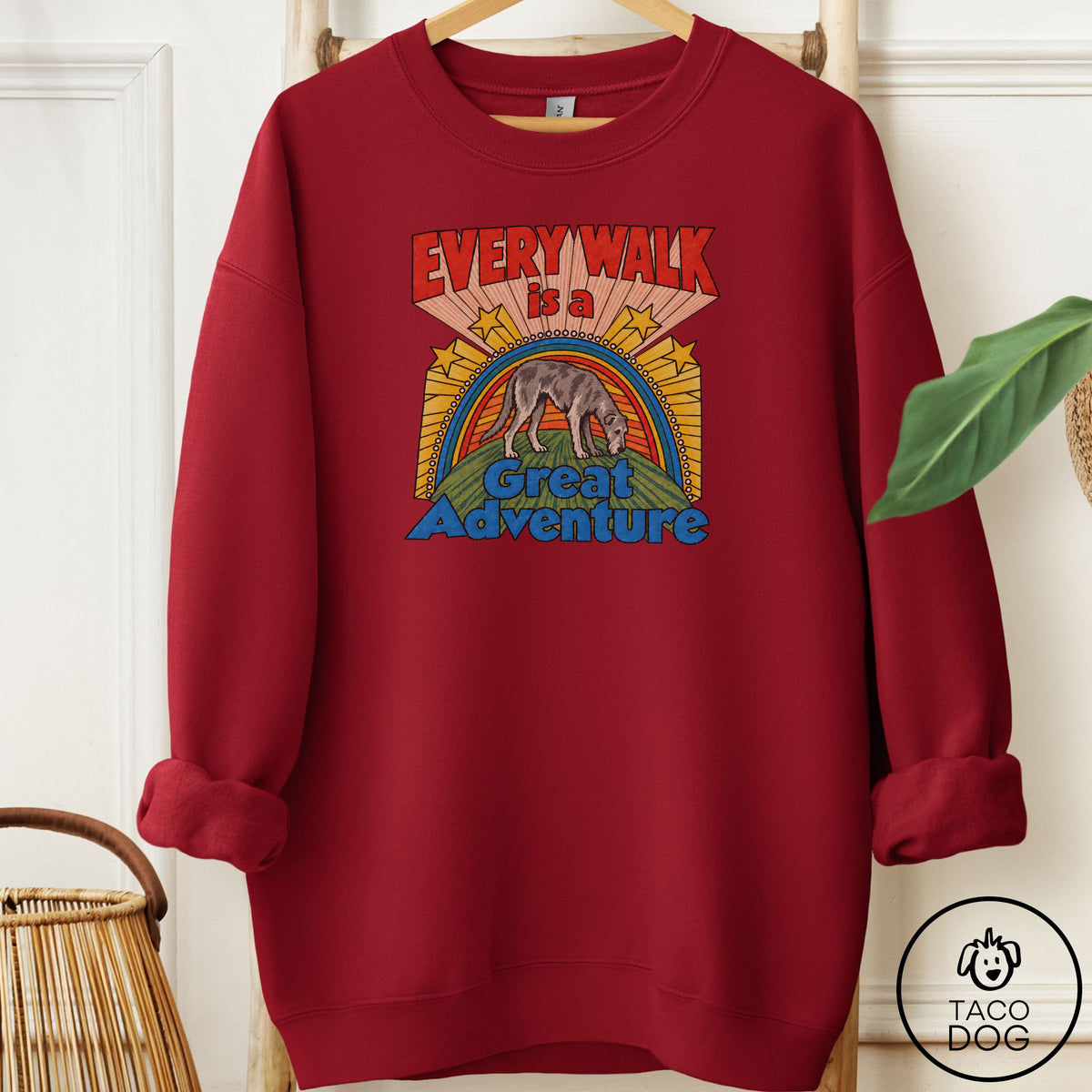 Irish Wolfhound Every Walk Sweatshirt Garnet Taco-Dog