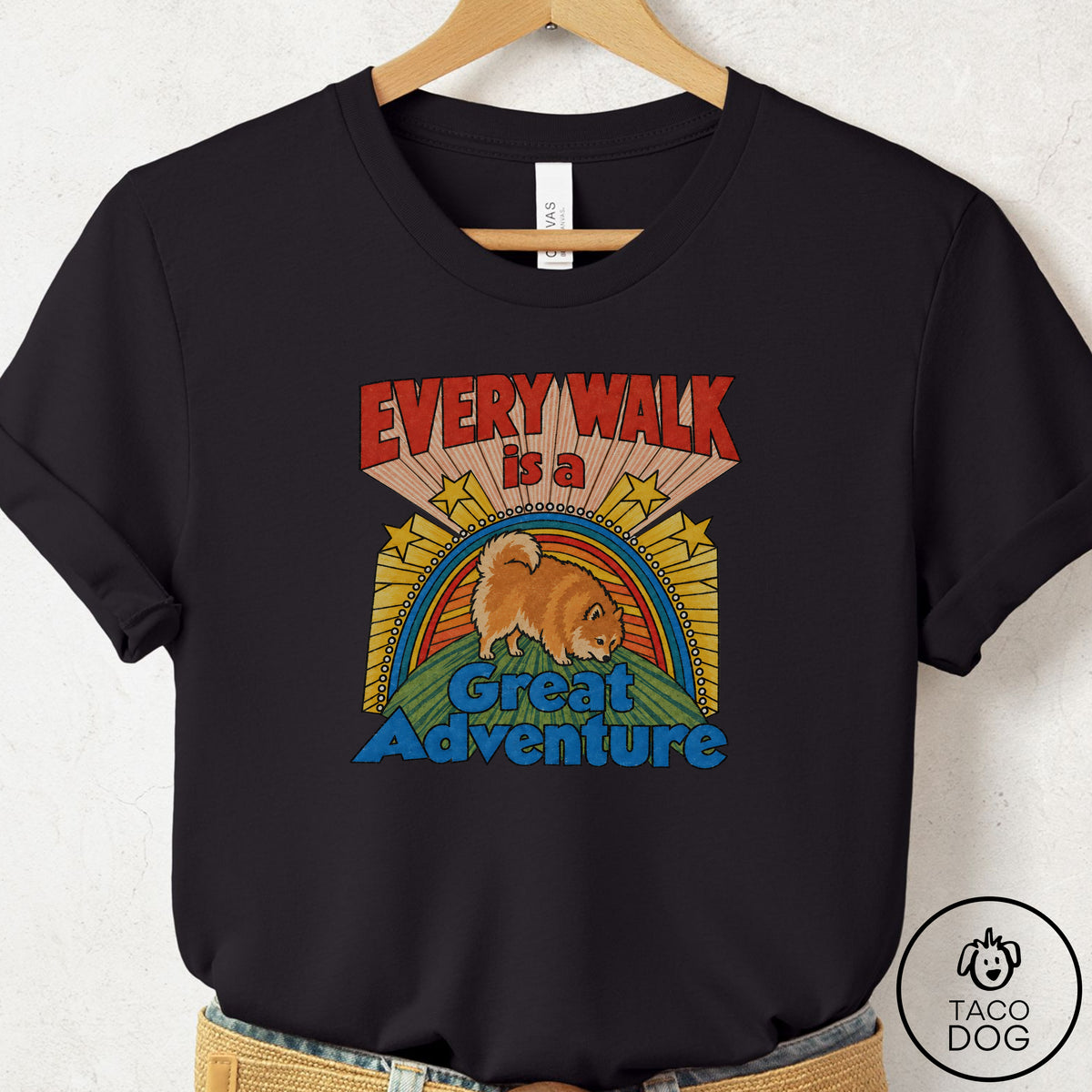 Pomeranian Every Walk T-Shirt Black Taco-Dog