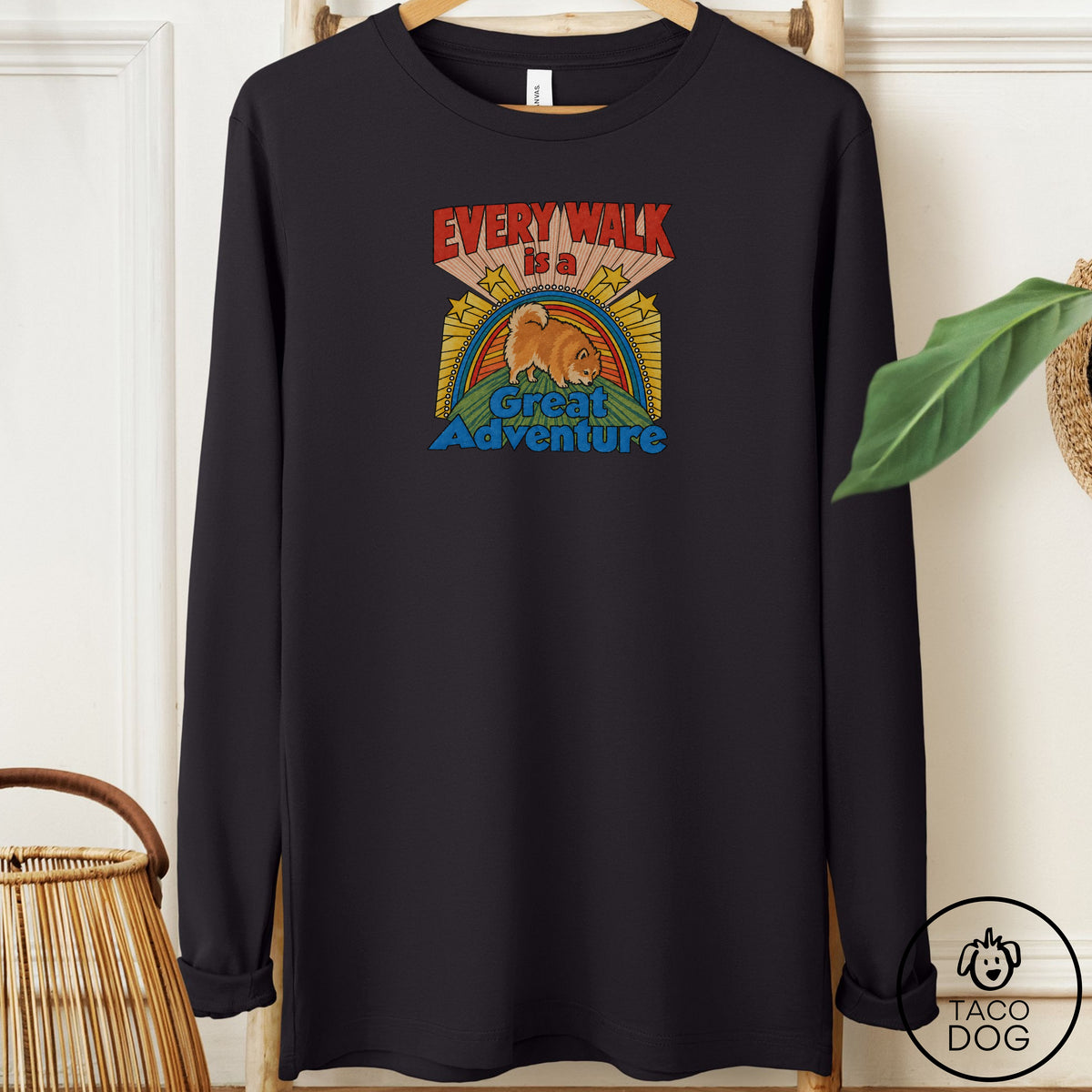 Pomeranian Every Walk Long Sleeve Tee Black Taco-Dog