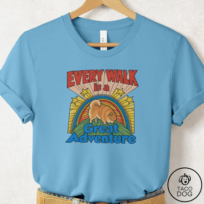 Pomeranian Every Walk T-Shirt Ocean Blue Taco-Dog