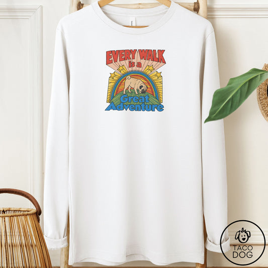 Pug Every Walk Long Sleeve Tee White Taco-Dog