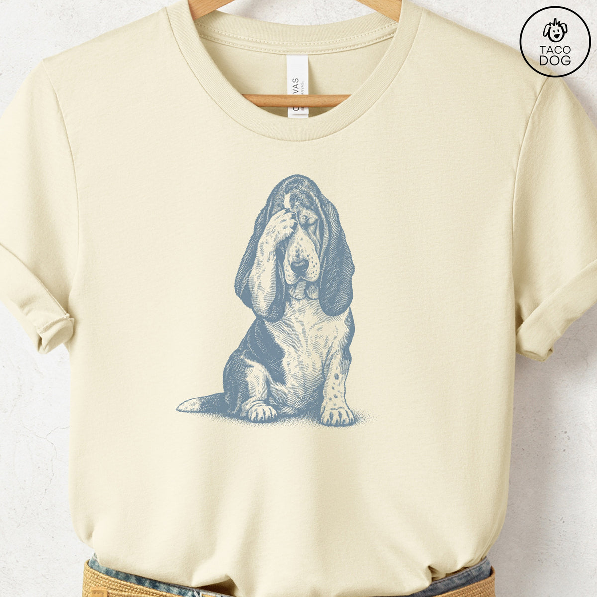 Basset Hound Facepalm T-Shirt Natural Taco-Dog
