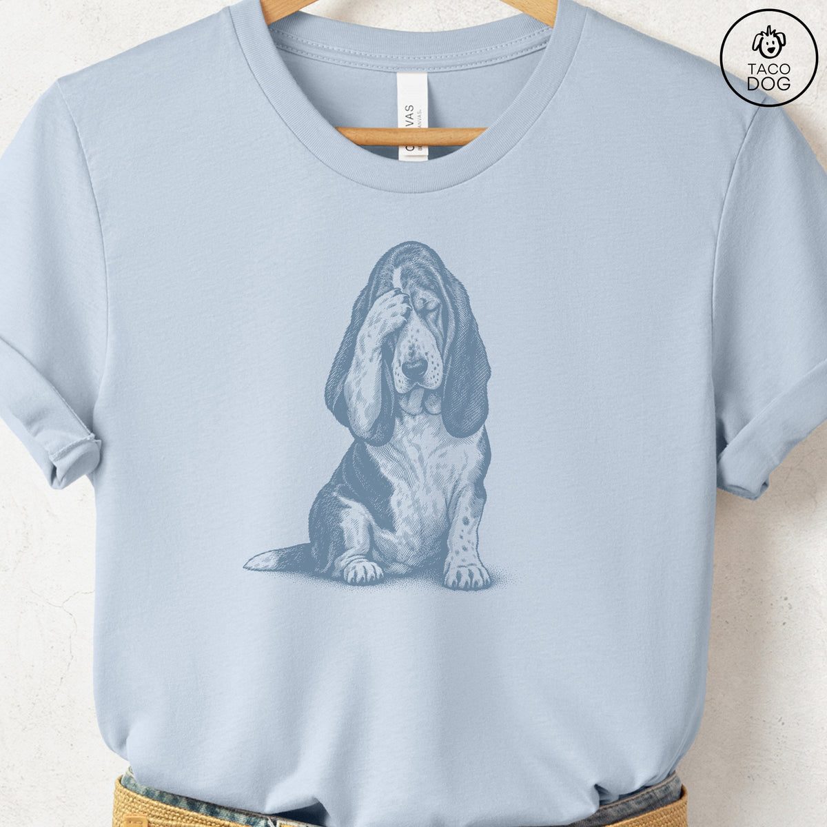 Basset Hound Facepalm T-Shirt Light Blue Taco-Dog