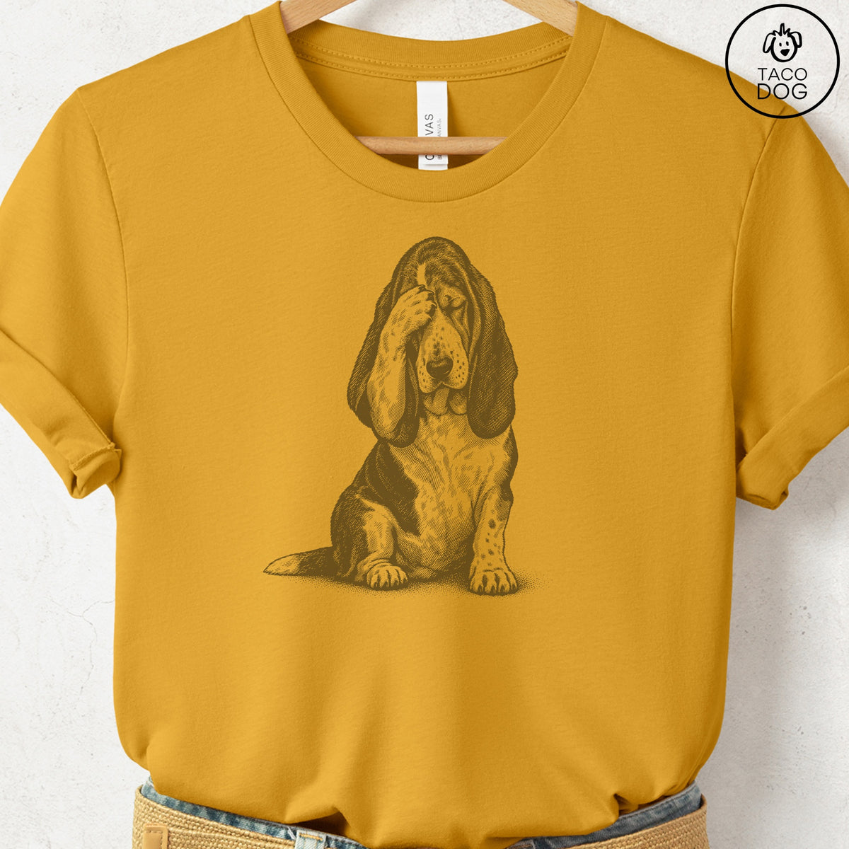 Basset Hound Facepalm T-Shirt Mustard Taco-Dog