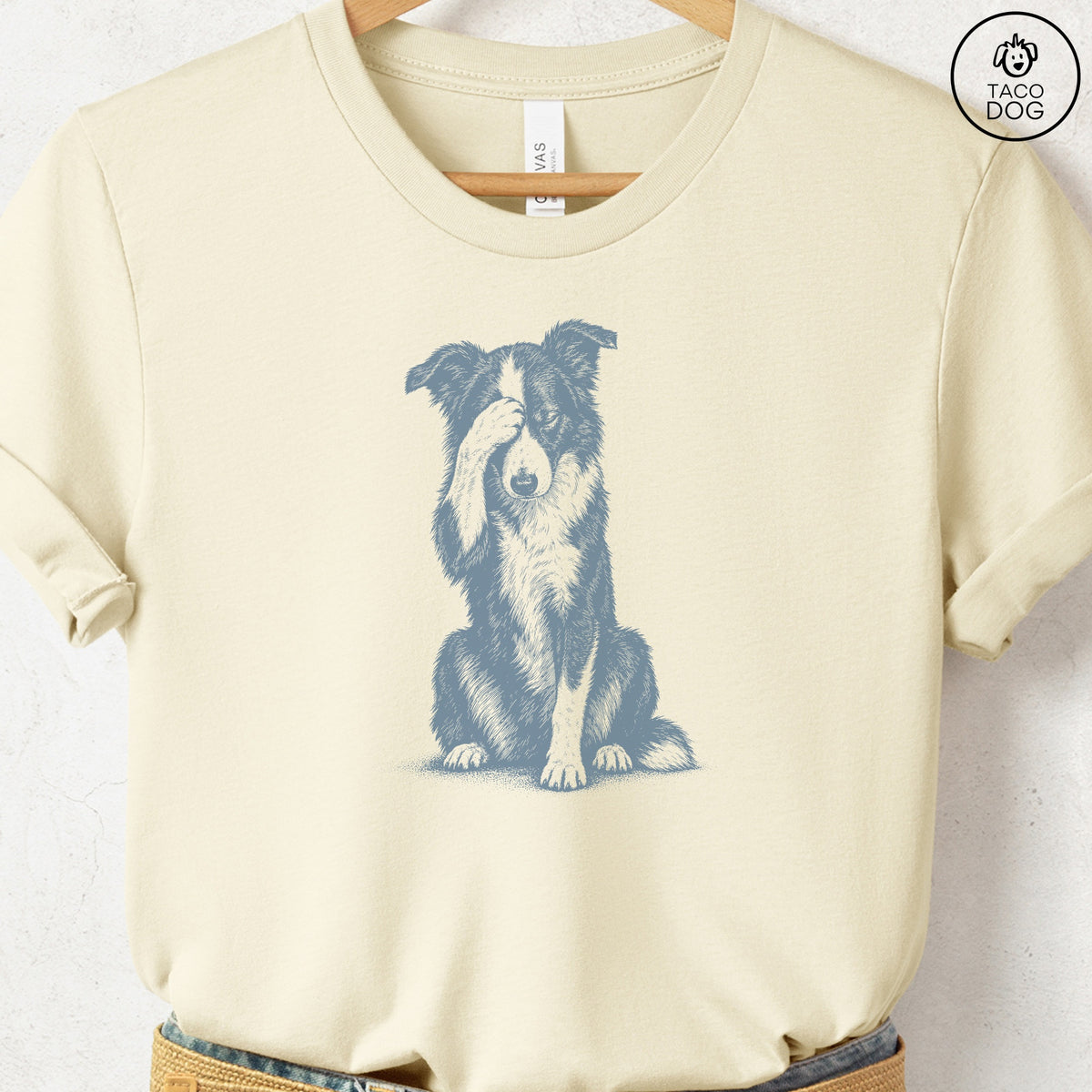 Border Collie Facepalm T-Shirt Natural Taco-Dog