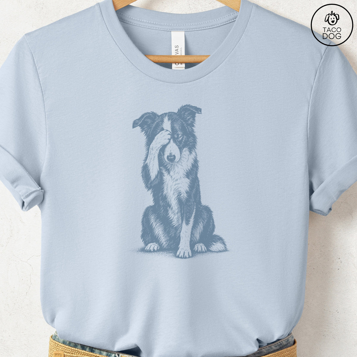 Border Collie Facepalm T-Shirt Light Blue Taco-Dog