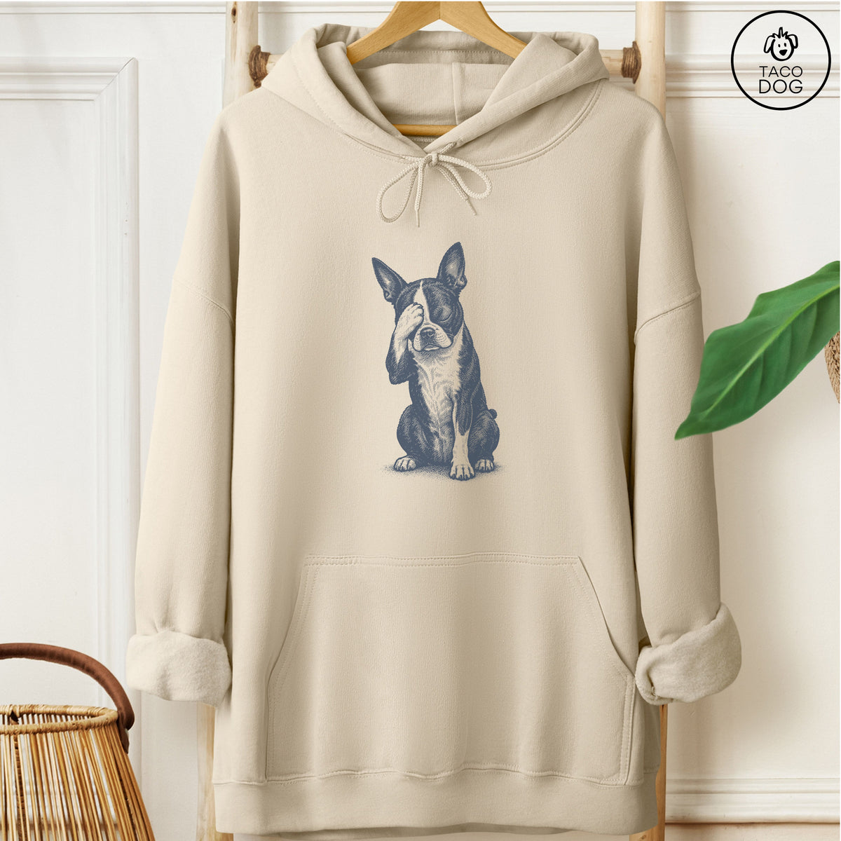 Boston Terrier Facepalm Hoodie Sand Taco-Dog