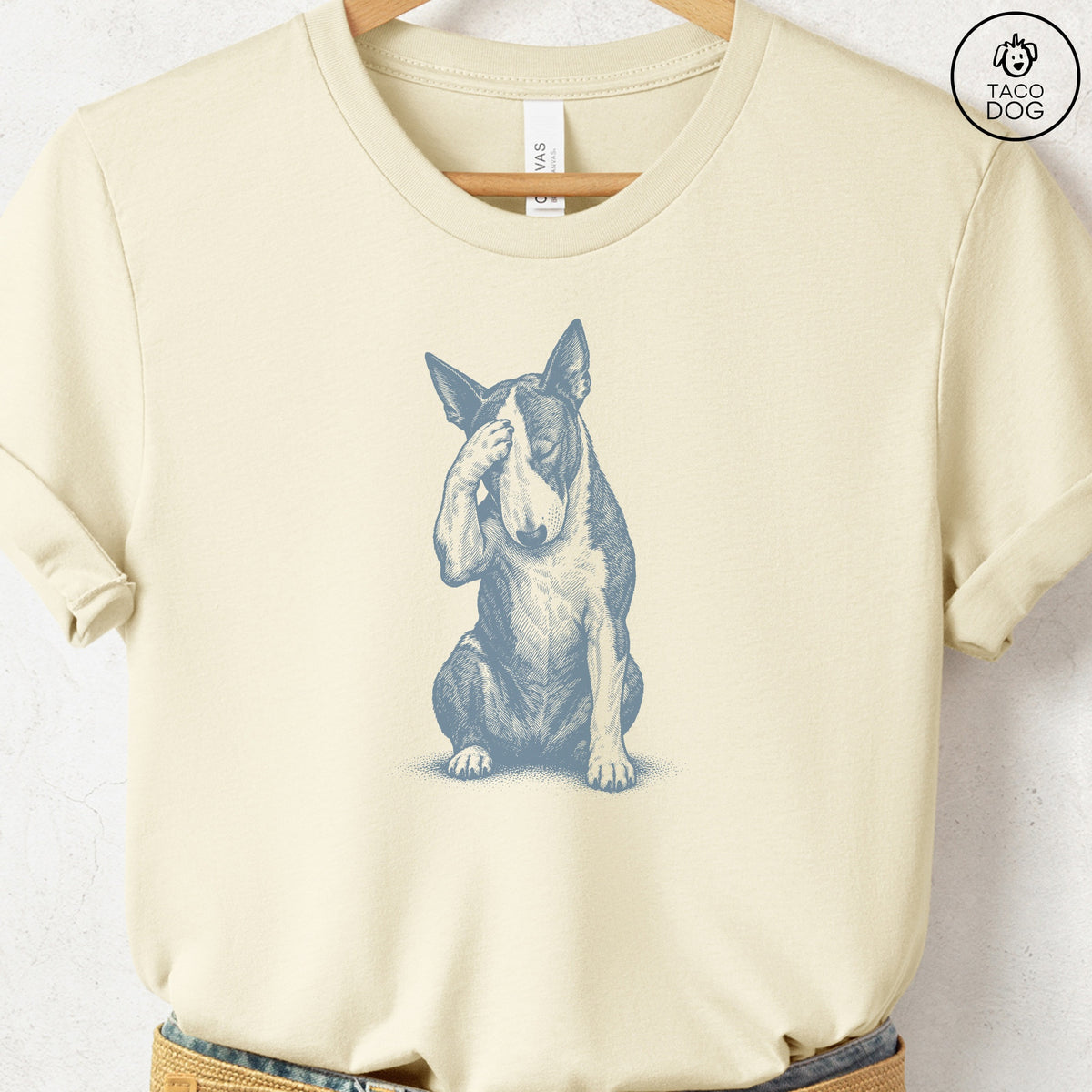 Bull Terrier Facepalm T-Shirt Natural Taco-Dog
