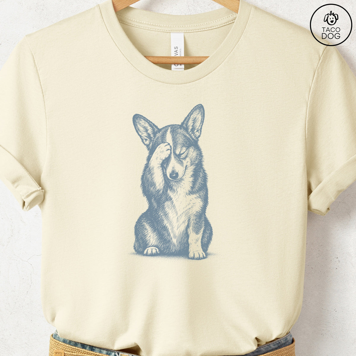 Corgi Facepalm T-Shirt Natural Taco-Dog