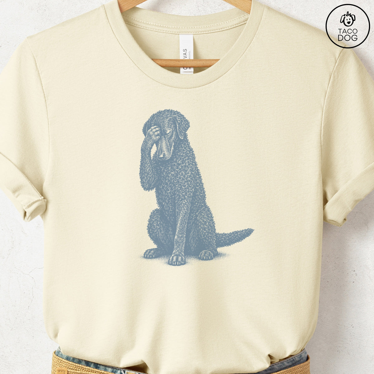 Curly-Coated Retriever Facepalm T-Shirt Natural Taco-Dog