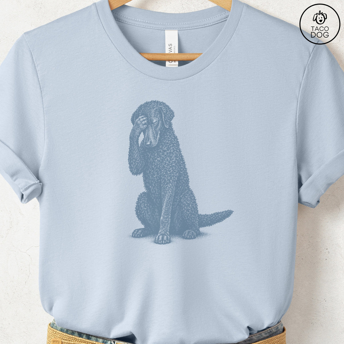 Curly-Coated Retriever Facepalm T-Shirt Light Blue Taco-Dog