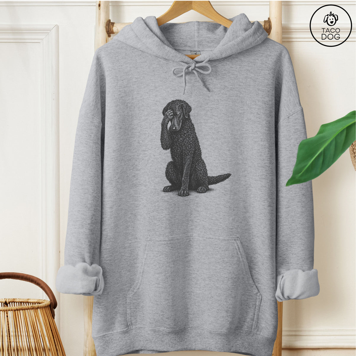 Curly-Coated Retriever Facepalm Hoodie Graphite Heather Taco-Dog