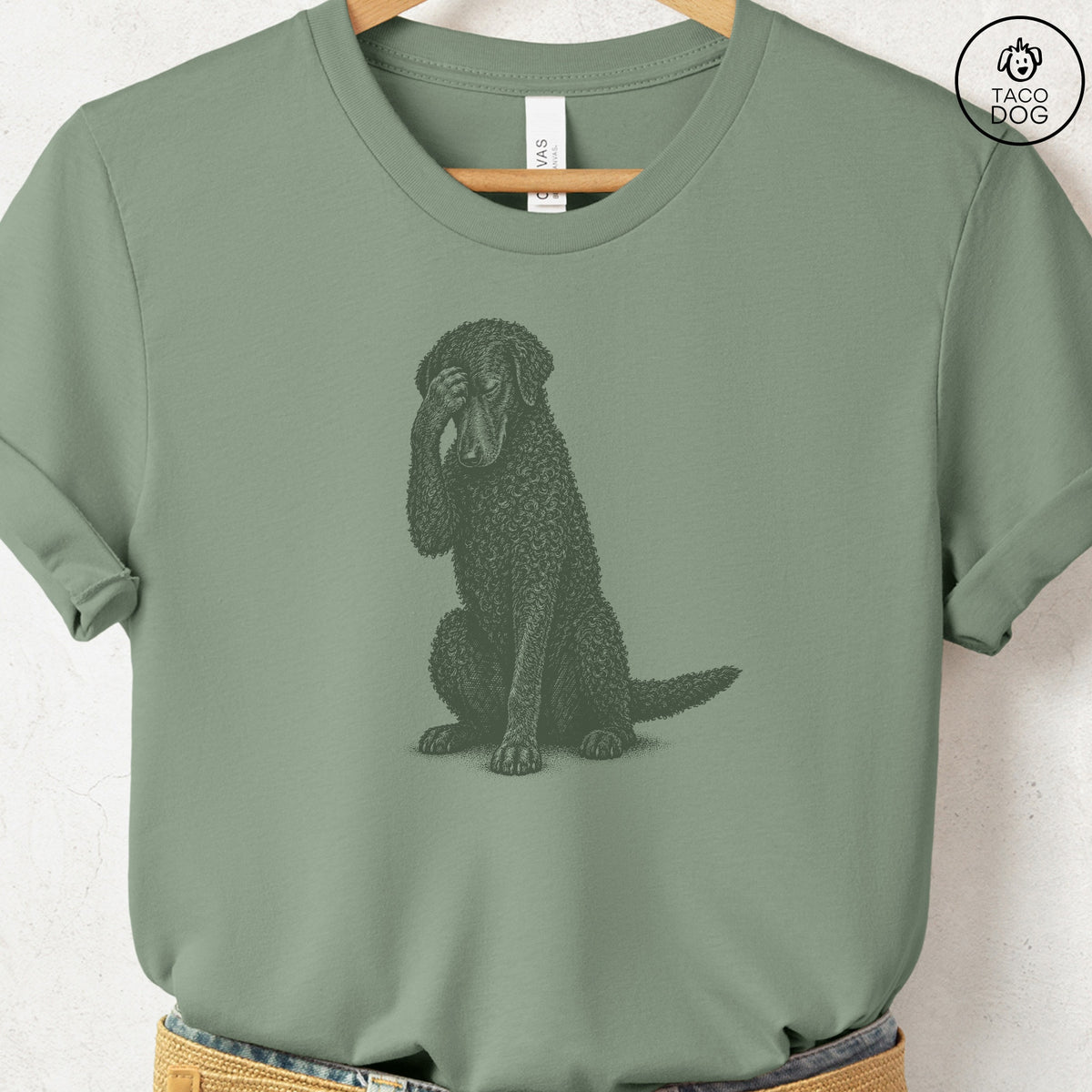 Curly-Coated Retriever Facepalm T-Shirt Sage Taco-Dog