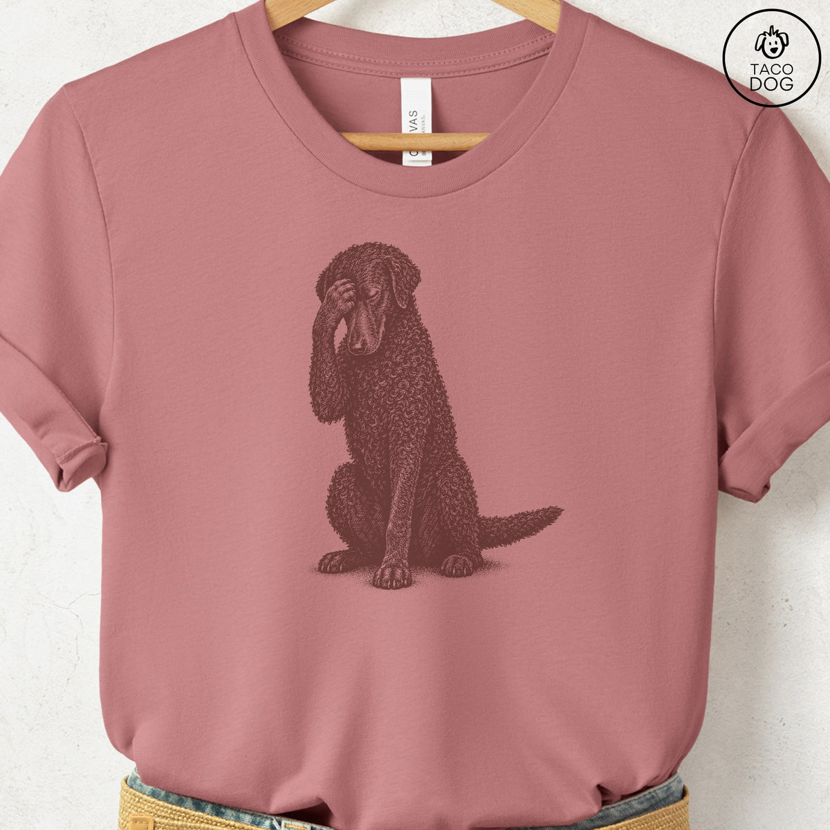 Curly-Coated Retriever Facepalm T-Shirt Heather Mauve Taco-Dog