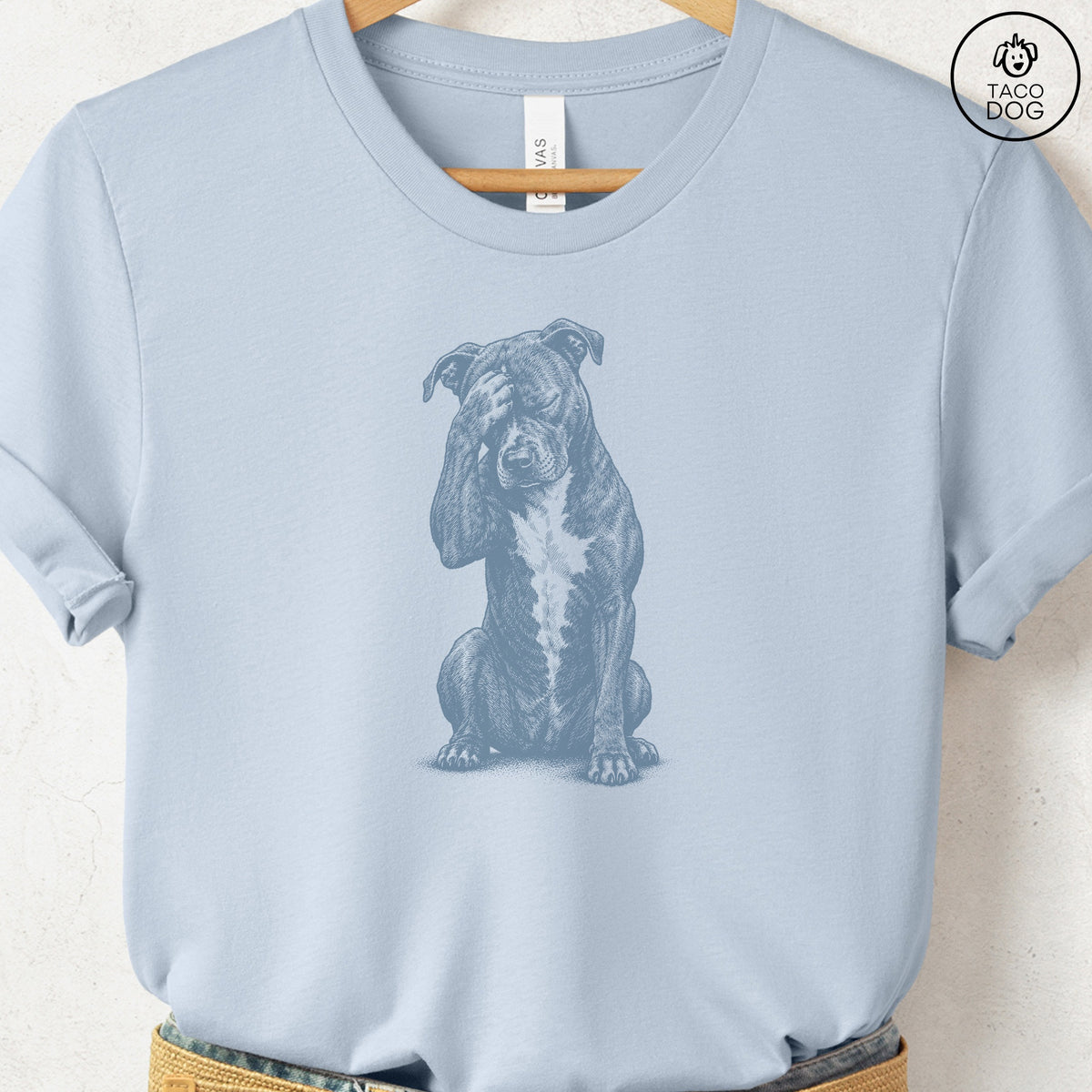 Pitbull Facepalm T-Shirt Light Blue Taco-Dog