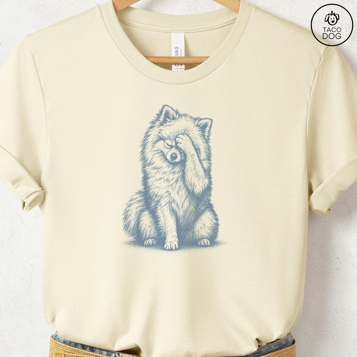 Pomeranian Facepalm T-Shirt Natural Taco-Dog