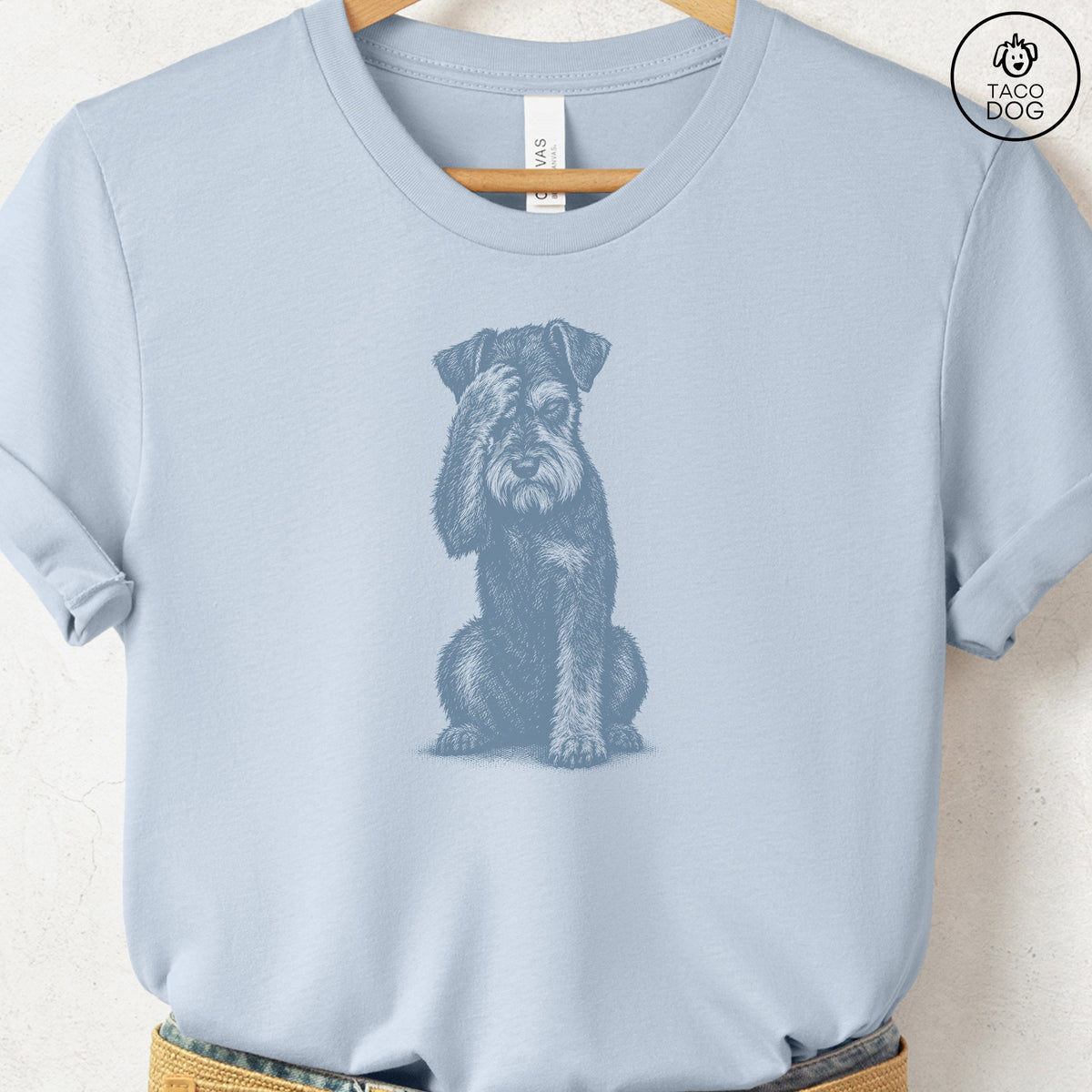 Schnauzer Facepalm T-Shirt Light Blue Taco-Dog